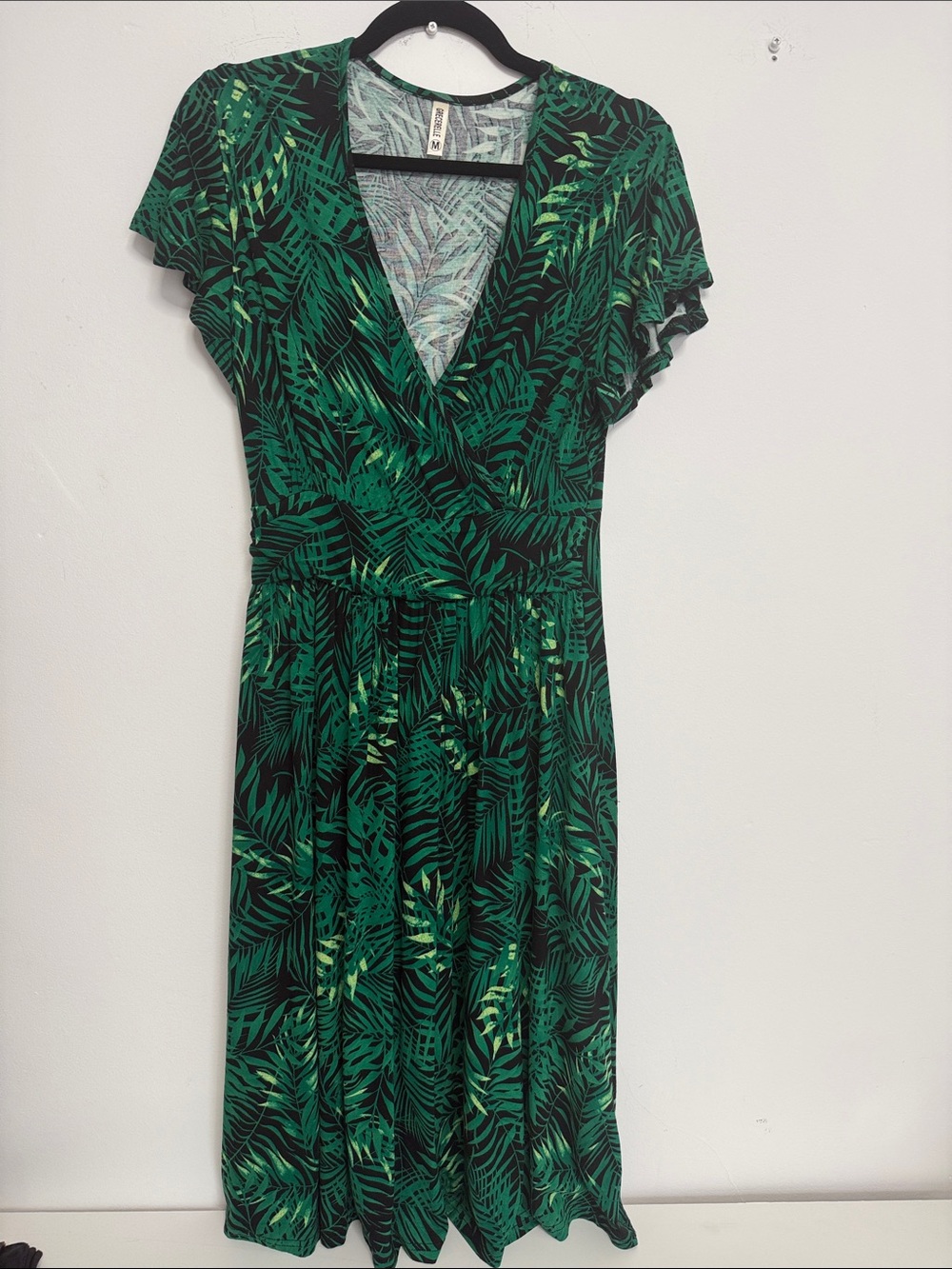 Green Palm-Print Wrap Dress - Brand: Unbranded